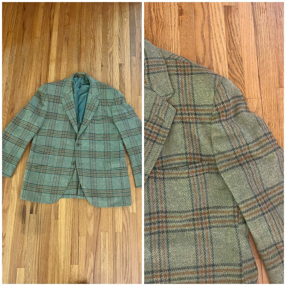 1970s light green checkered mens wool blazer Richman bros, medium